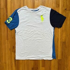 Polo Ralph Lauren Big Pony Color Block T-Shirt Youth Size Large 14/16 Blue White